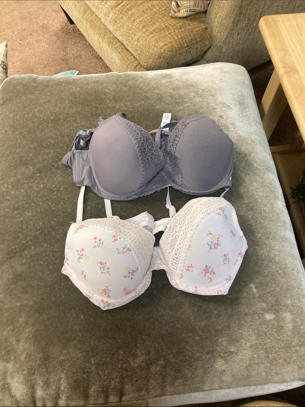 Lace-Trim Push-Up Bra Duo - Gray and White Floral